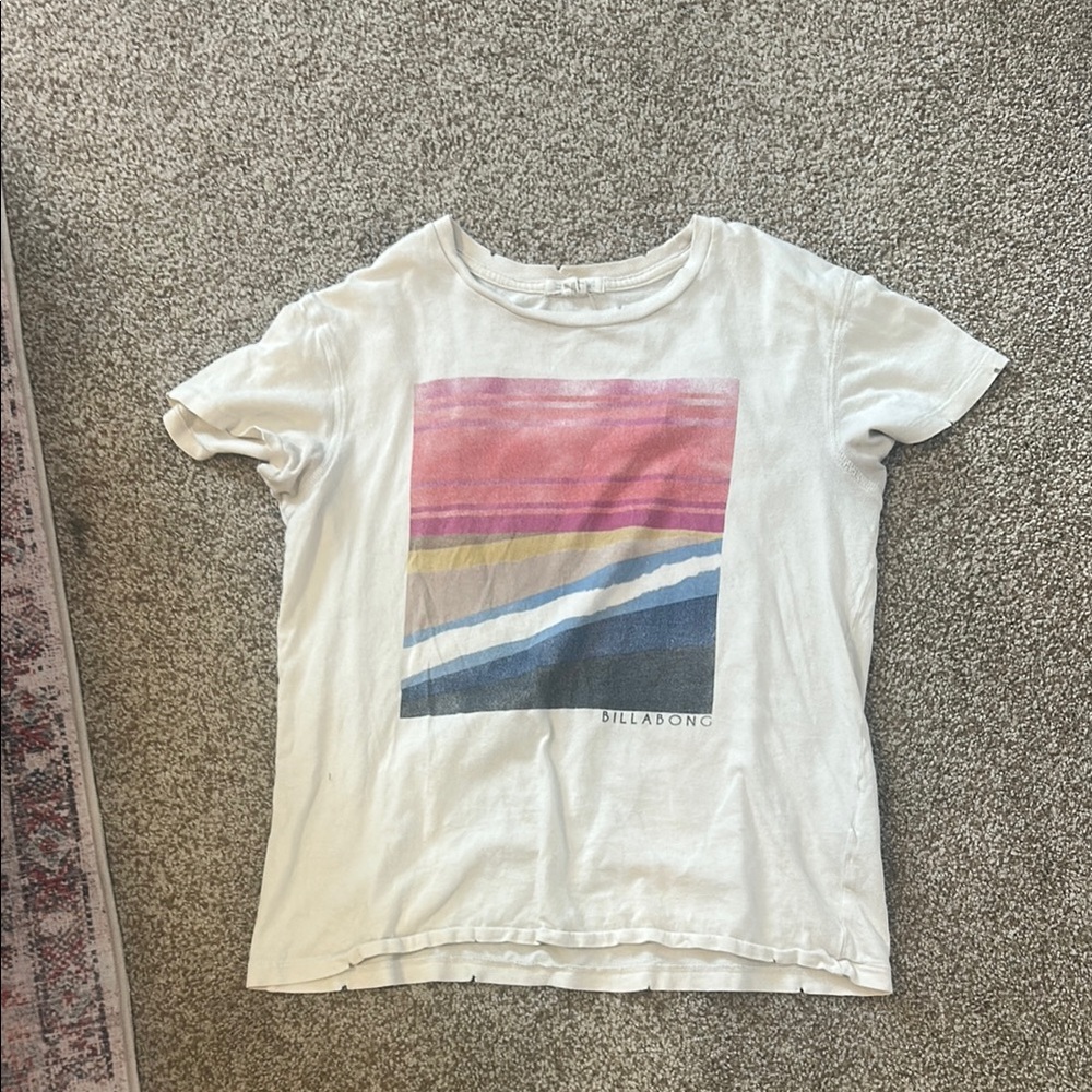 Billabong White and Pink Short Sleeve Tee